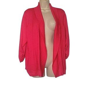 Hot Pink Open Front Cardigan With Ruched Sleeves Womens S Lightweight Comfortabl